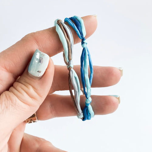 Aquamarine 6 Strand Forget Me Knot Adjustable Bracelet *Made to order - ships within 10 business days