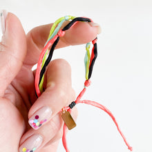 Load image into Gallery viewer, Black Neon Summer Forget Me Knot - 4 Strand Adjustable Bracelet - One Size Fit w/new wax cord closure