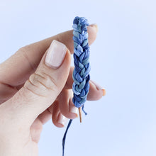 Load image into Gallery viewer, True Blue Rag Braid Adjustable Bracelet - One Size Fit w/wax cord closure