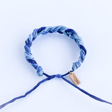 Load image into Gallery viewer, True Blue Rag Braid Adjustable Bracelet - One Size Fit w/wax cord closure