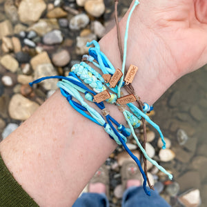 Aquamarine Rag Braid Adjustable Bracelet