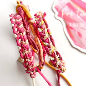 Pink Tourmaline Skinny Rag Braid Adjustable Bracelet