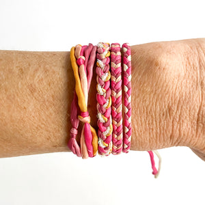 Pink Tourmaline Skinny Rag Braid Adjustable Bracelet