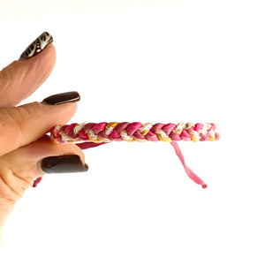 RETIRED - Pink Tourmaline Skinny Rag Braid Adjustable Bracelet