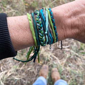 Emerald Rag Braid Adjustable Bracelet