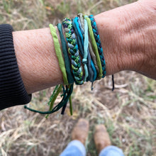 Load image into Gallery viewer, Emerald 6 Strand Woven Forget Me Knot Adjustable Bracelet *Made to order - ships within 10 business days