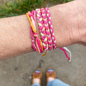 RETIRED - Pink Tourmaline Skinny Rag Braid Adjustable Bracelet