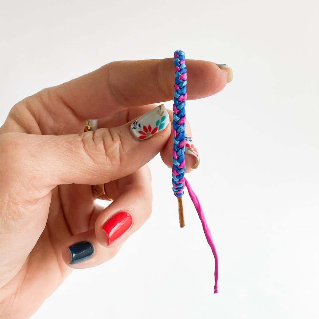 One of a Kind LL011 - Dainty Rag Braid - Magenta, Periwinkle, Royal