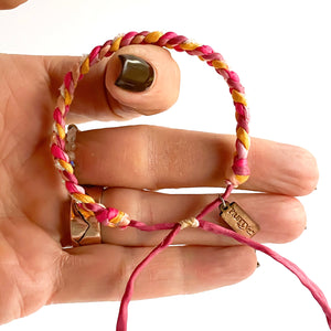 RETIRED - Pink Tourmaline Skinny Rag Braid Adjustable Bracelet