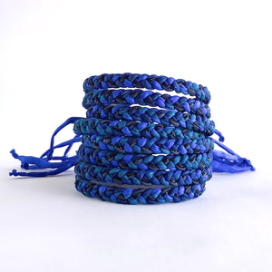 Sapphire Skinny Rag Braid Adjustable Bracelet