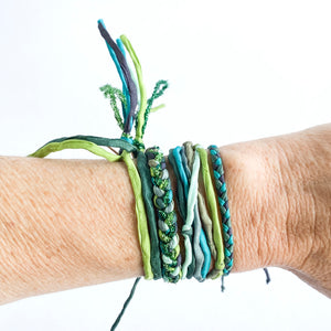 Emerald Rag Braid Adjustable Bracelet