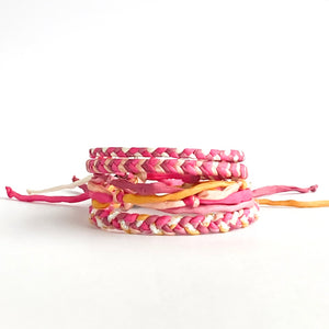 Pink Tourmaline Skinny Rag Braid Adjustable Bracelet