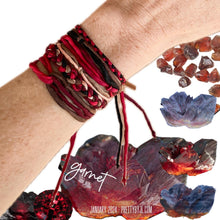 Load image into Gallery viewer, Garnet 7 Strand Forget Me Knot Adjustable Bracelet *Made to order - ships within 10 business days