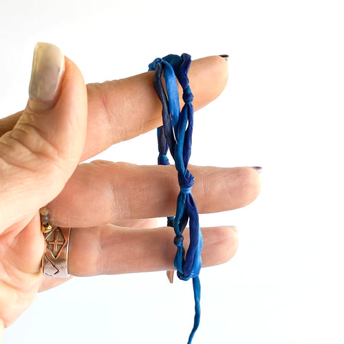 Sapphire 4 Strand Woven/Boho Forget Me Knot Adjustable Bracelet *Made to order - ships within 10 business days