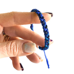 Sapphire Skinny Rag Braid Adjustable Bracelet