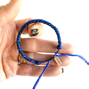 Sapphire Skinny Rag Braid Adjustable Bracelet