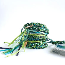 Load image into Gallery viewer, Emerald 6 Strand Woven Forget Me Knot Adjustable Bracelet *Made to order - ships within 10 business days