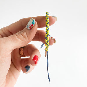 One of a Kind LL008 - Dainty Rag Braid - Denim, Lime, Yellow