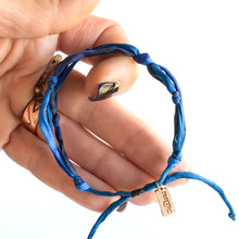 Load image into Gallery viewer, RETIRED - Sapphire 4 Strand Woven/Boho Forget Me Knot Adjustable Bracelet *Made to order - ships within 10 business days