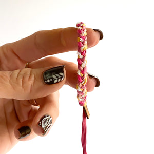 RETIRED - Pink Tourmaline Skinny Rag Braid Adjustable Bracelet