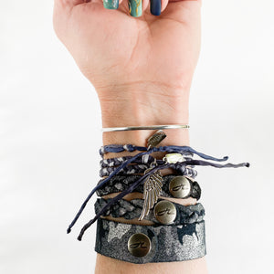 Shades of Gray Chunky Fishtail Wrap Adjustable Bracelet w/Sadie Wing Charm