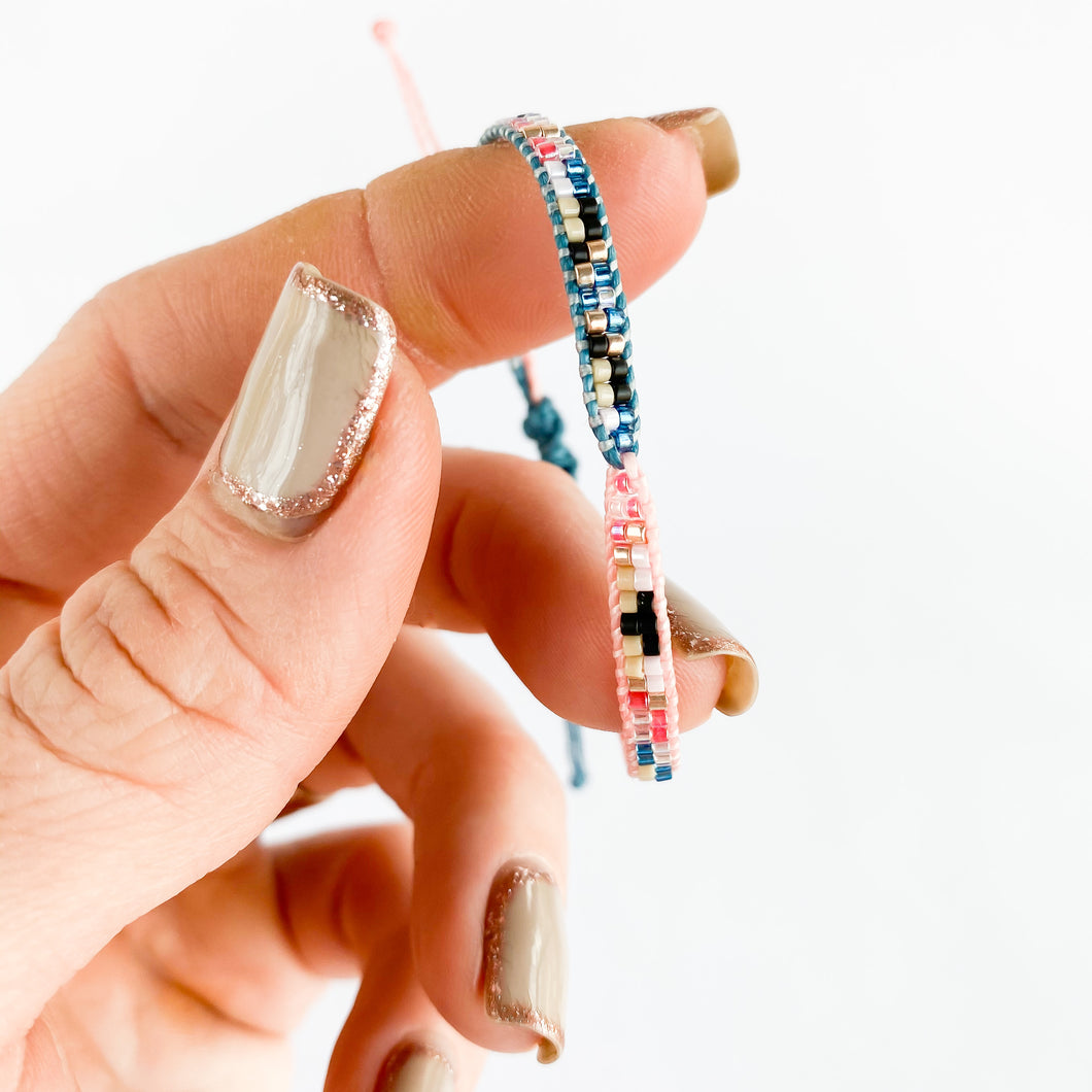 Indigo and Arrow Confetti Twist Beaded Adjustable Bracelet