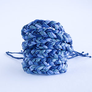 True Blue Rag Braid Adjustable Bracelet - One Size Fit w/wax cord closure