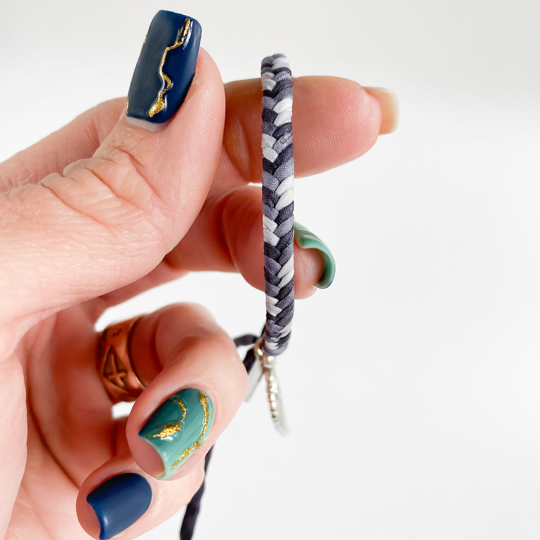 Shades of Gray Chunky Fishtail Adjustable Bracelet w/Sadie Wing Charm
