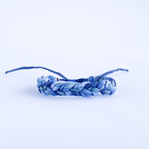 True Blue Rag Braid Adjustable Bracelet - One Size Fit w/wax cord closure