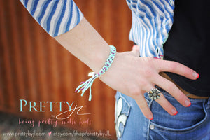 Pretty by JL Vault - Thin Heart Bracelet - Aqua & Eggplant - Fits 6.25-6.75" Wrists