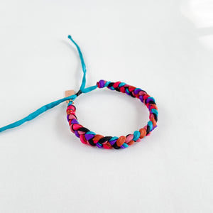 Vibrant Watercolor Skinny Rag Braid Adjustable Bracelet *VARIANT - One Size Fit w/new wax cord closure
