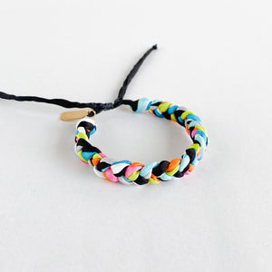 Neon Summer Rag Braid Adjustable Bracelet - One Size Fit w/new wax cord closure