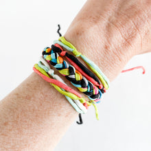 Load image into Gallery viewer, Black Neon Summer Forget Me Knot - 4 Strand Adjustable Bracelet - One Size Fit w/new wax cord closure