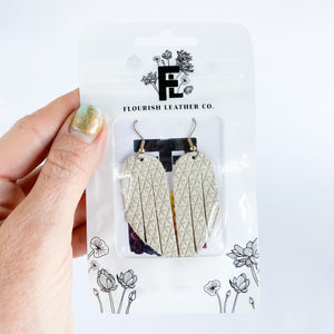 Flourish Leather Beige Triangles Mini Fringe Earrings