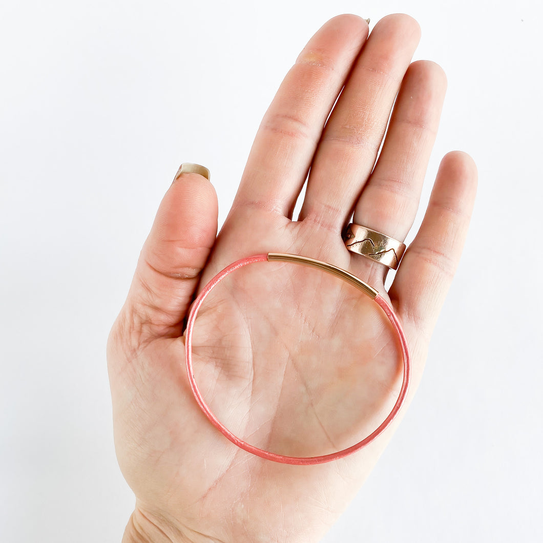 Light Coral + Rosegold Rooster Moon Co. Leather Bangle