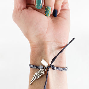Shades of Gray Chunky Fishtail Adjustable Bracelet w/Sadie Wing Charm
