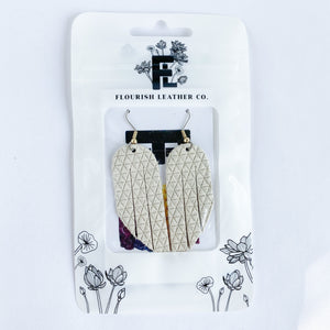 Flourish Leather Beige Triangles Mini Fringe Earrings