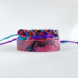 Vibrant Watercolor Skinny Rag Braid Adjustable Bracelet *VARIANT - One Size Fit w/new wax cord closure