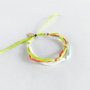 White Neon Summer Forget Me Knot - 4 Strand Adjustable Bracelet - One Size Fit w/new wax cord closure