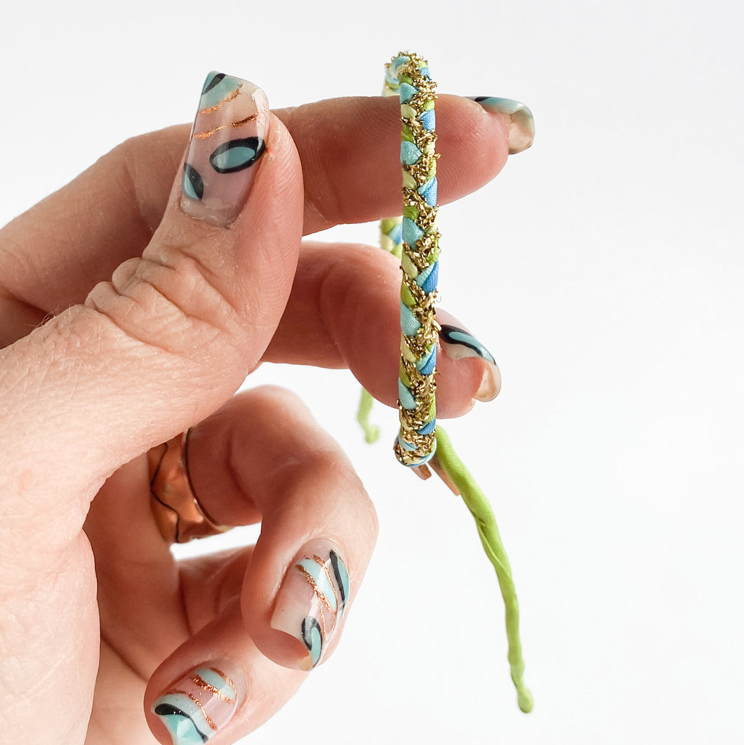 Golden Hydrangea Chunky Braided Adjustable Bracelet - One Size Fit w/wax cord closure