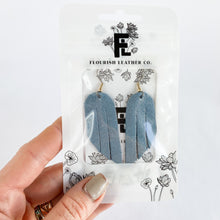 Load image into Gallery viewer, Flourish Leather Sky Shimmer Mini Fringe Earrings