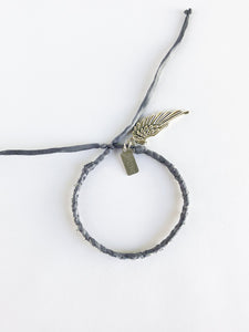 Sadie Original Adjustable Bracelet in Gray + Wing Charm