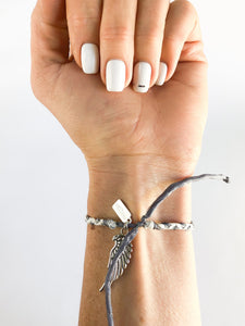 Sadie White W/Gray Original Adjustable Bracelet + Wing Charm