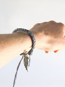 Sadie Super Chunky Double Sparkle Adjustable Bracelet in Gray + Wing Charm